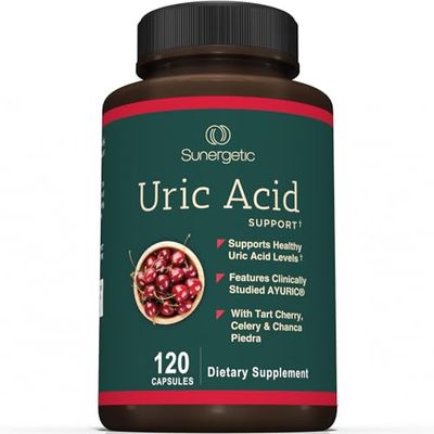 Sunergetic Premium Uric Acid Support Supplement - Uric Acid Cleanse Kidney Support - Includes Tart Cherry, Chanca Piedra, Celery Extract Turmeric - 120 Capsules