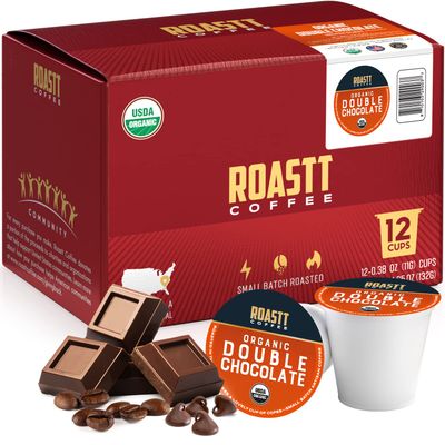 Roastt Coffee Organic Double Chocolate Coffee Pod for Keurig K Cup Compatible Brewers, Medium Roast Caffeinated Double Chocolate Coffee Pod, Brew Hot or over Ice - Double Chocolate, 12 Count Pack of 1