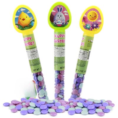 Easter Candy Tubes with Chocolate Lentils, Festive Spring Treats in Bunny, Chick, and Sunflower Designs, Basket Stuffers, Party Favors, 3 Pack, 1.7 oz Each Easter Candy Tubes with Chocolate Lentils, Festive Spring Treats in Bunny, Chick, and Sunflower Designs, Basket Stuffers, Party Favors, 3 Pack, 1.7 oz Each