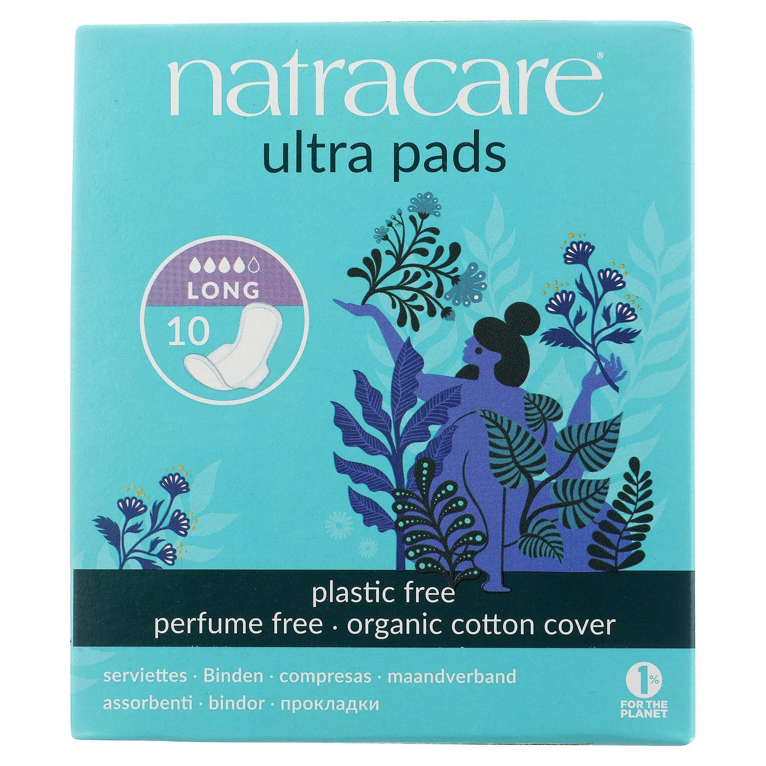 Natracare Slim Fitting Ultra Pads with Wings, Long, Made with Certified Organic Cotton, Ecologically Certified Cellulose Pulp and Plant Starch 12 Pack, 120 Pads Total