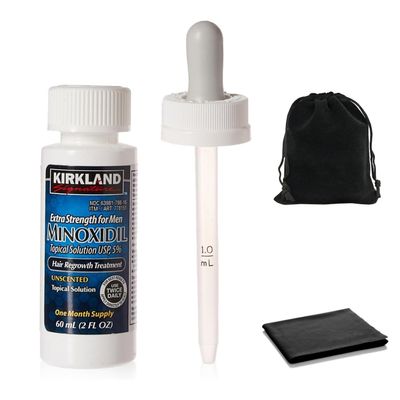 Minoxidil for Men 5 Topical Solution Extra Strength Hair Regrowth Treatment, Dropper Applicator Included 1 month supply, 1 x 2 Fl Oz Clear, Includes MicroFiber Cleaning Cloth and Traveling Pouch
