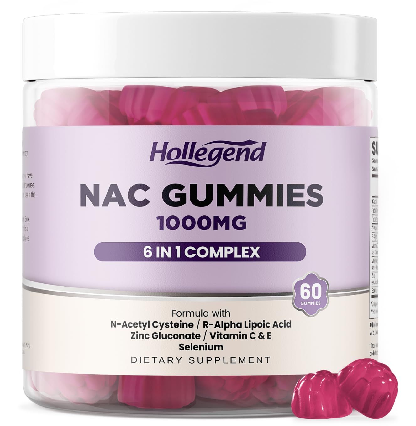 6 IN 1 NAC Gummies, Chewable N Acetyl Cysteine 1000mg Supplement for Kids Adults, with ALA, Zinc, Vitamin C E, Selenium, Support Antioxidant Immune system, Blueberry Flavor, Sugar Free, 60 Ct