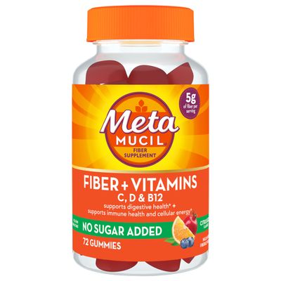Metamucil Fiber Suplement 72 Gummies, Fiber Vitamins C,D B12 no Sugar Added, Support Digestive healt Support Immune Health, Citrus Berry Flavor.