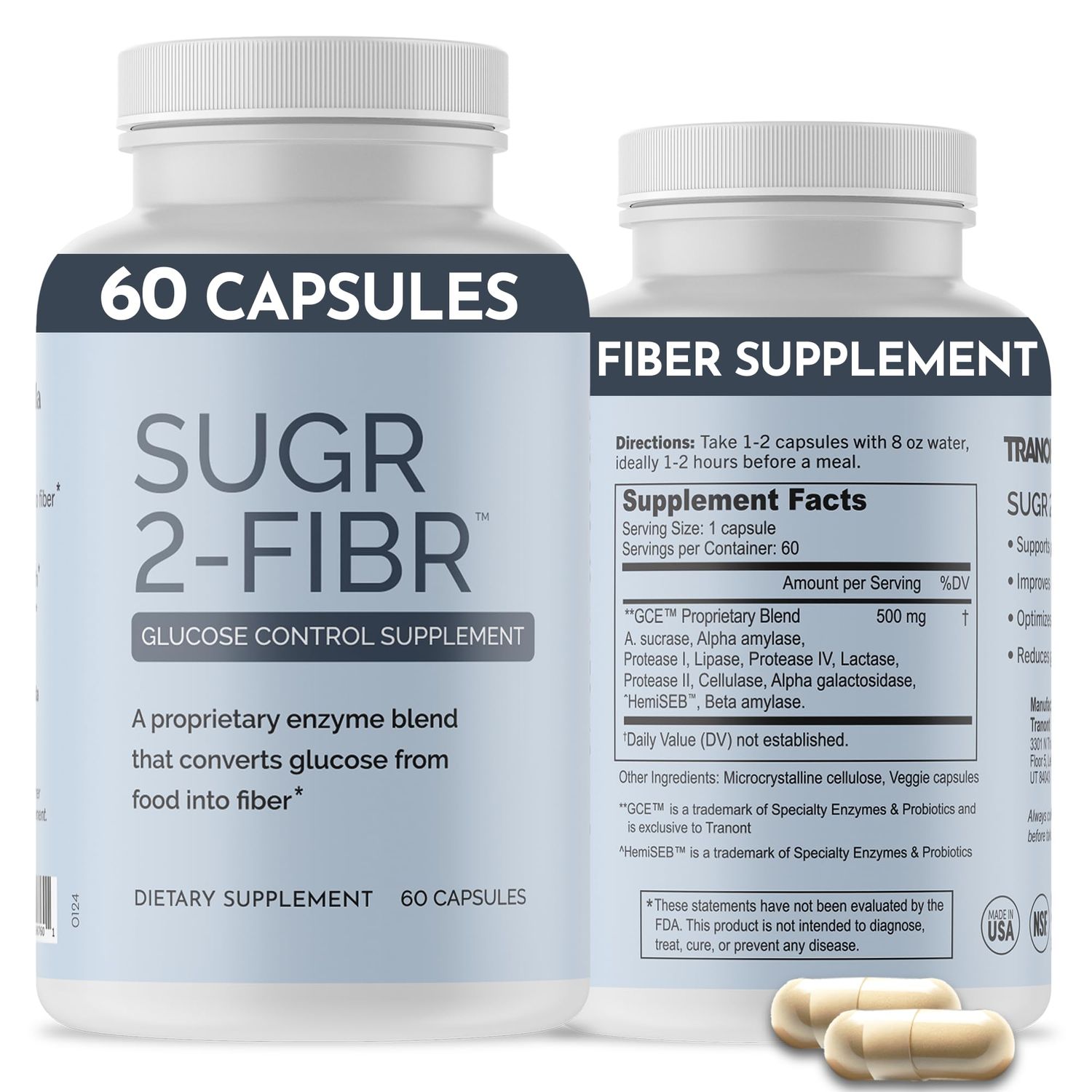 OPTIVIDA Sugr-2-Fibr - Premium Blood Sugar Support Supplement 60 Count - Support Healthy Blood Sugar Levels by Supporting Glucose Metabolism to Fiber - Gluten Free, Non GMO, Veggie Capsules.