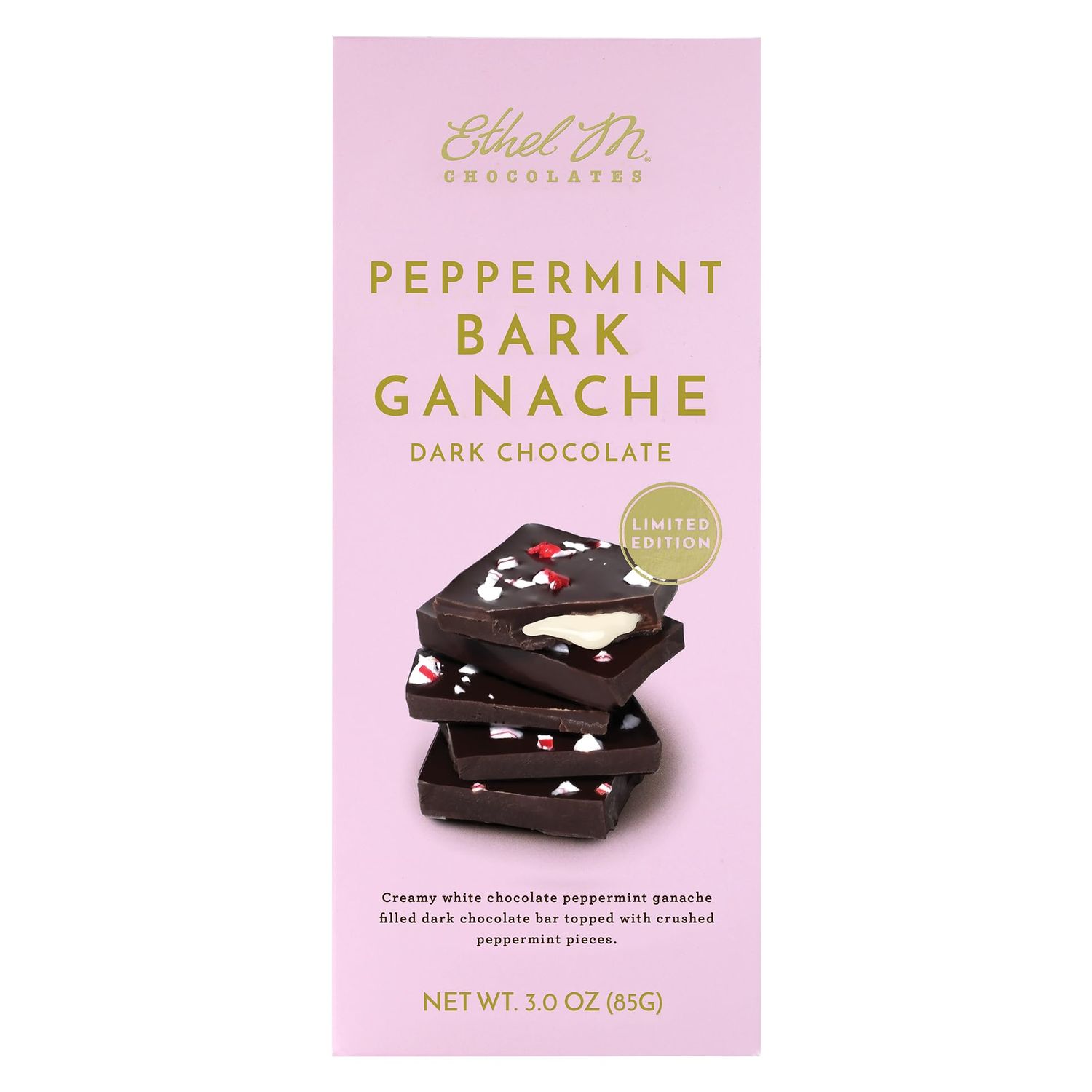 Ethel M Chocolates Holiday Peppermint Bark Dark Chocolate Gourmet Tablet Bar 85g