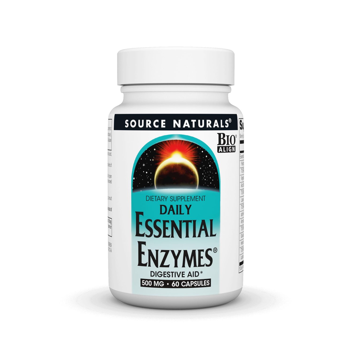 Source Naturals Essential Enzymes 500mg Bio-Aligned Multiple Enzyme Supplement Herbal Defense for Digestion, Gas, Constipation Bloating Relief - Supports A Strong Immune System - 60 Capsules