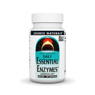 Source Naturals Essential Enzymes 500mg Bio-Aligned Multiple Enzyme Supplement Herbal Defense for Digestion, Gas, Constipation Bloating Relief - Supports A Strong Immune System - 60 Capsules