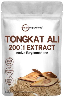 Micro Ingredients Tongkat Ali Extract 200:1 Longjack Powder, 100 Grams, Grown in Indonesia, 100 Pure Eurycoma Longifolia Root Extract, Bitter Taste - No Filler, No Additive, Non-GMO