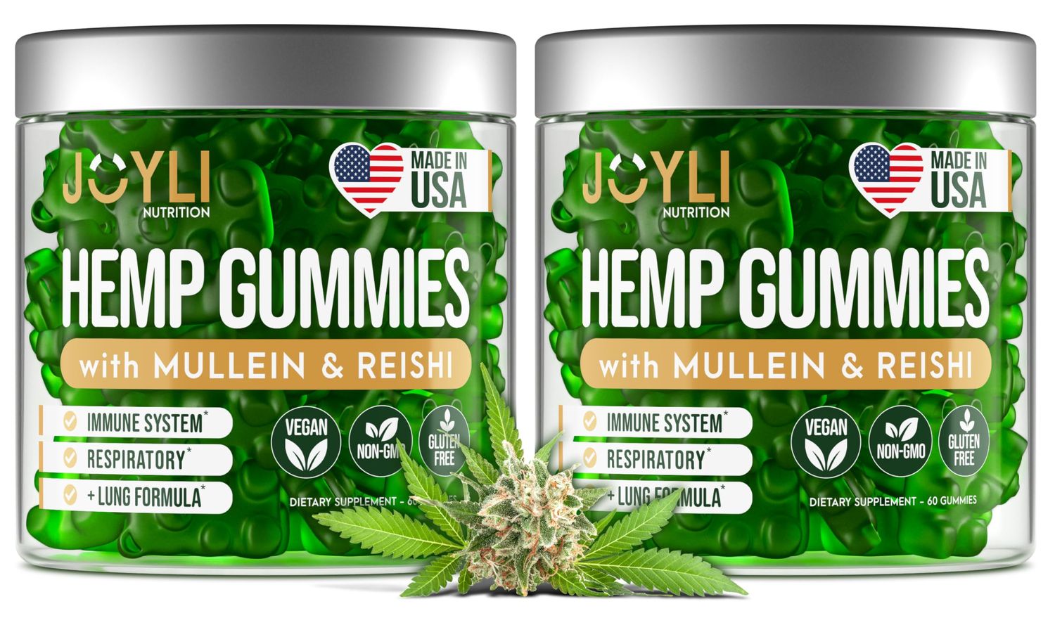 2 Pack - JOYLI Hemp Gummies for Lung Cleanse - Sugar-Free Vegan Gummies with Mullein Leaf, Reishi Mushroom, Multivitamins - Natural Lung Support Supplement - 60 per Pack