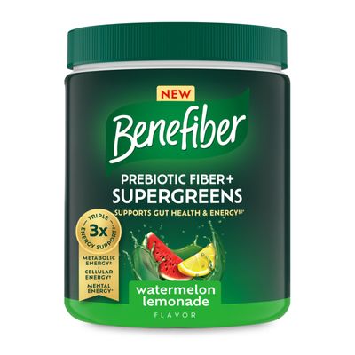 Benefiber Prebiotic Fiber Supergreens Dietary Supplement Powder, Watermelon Lemonade Flavor, 8.8 oz 250g, 25 Day Supply