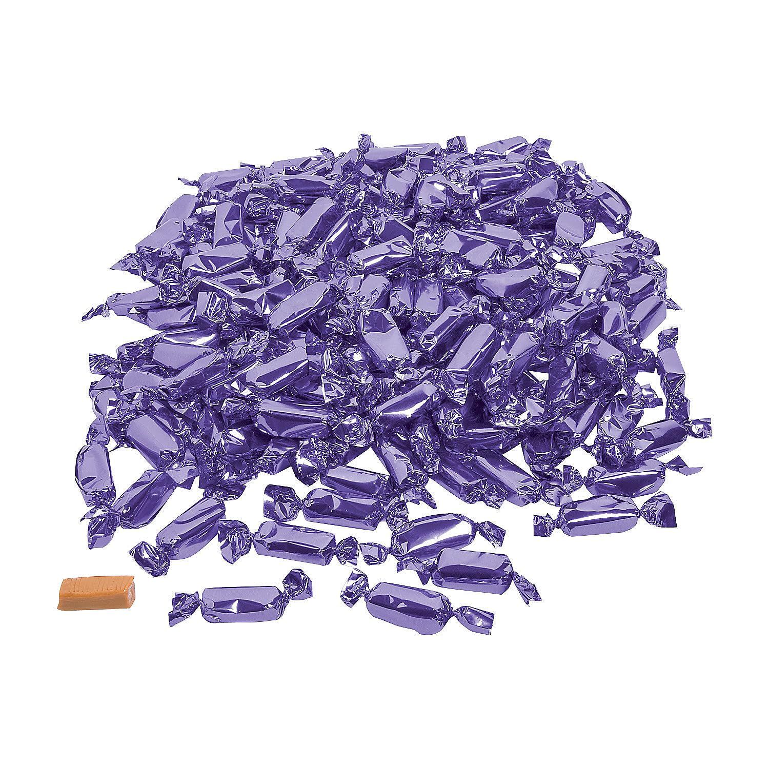 Fun Express - Purple Foil Wrapped Caramels 2lbs for Wedding - Edibles - Soft Chewy Candy - Caramel Licorice Candy Corn - Wedding - 189 Pieces