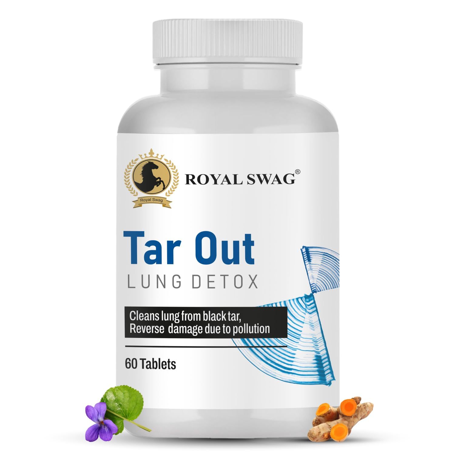 ROYAL SWAG Ayurvedic Lung Detox Tablets60 Count Vegetarian, Herbal Supplement Made with Natural Extracts Tulsi, Mulethi, Vasava, Pippali, and Turmeric for Lung Cleansing and Detoxification