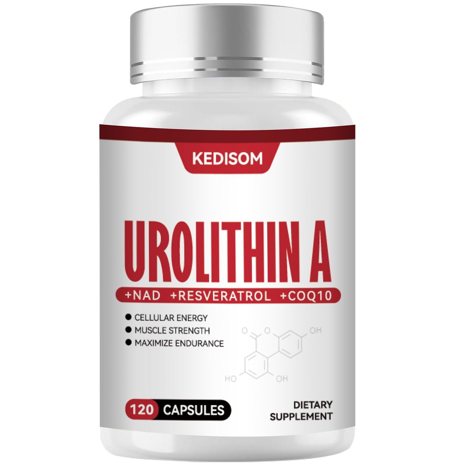 KEDISOM Urolithin A Supplement, 120 Capsules - Liposomal Urolithin A Supplement Complex with NAD, Resveratrol, CoQ10 for Cellular Vitality Energy, and Brain Support