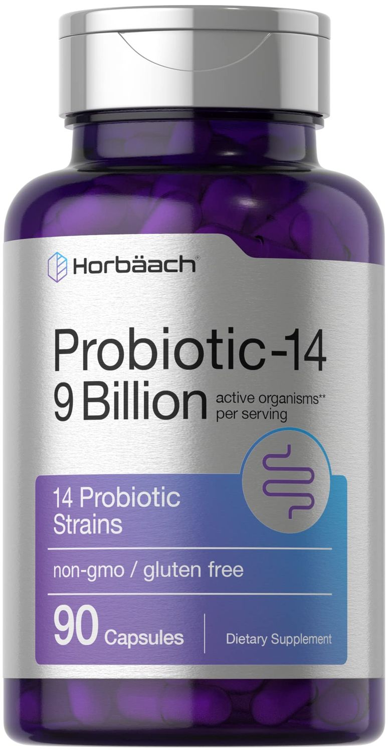 Horb ach Probiotics for Women Men 14 Strains for Digestive Health 9 Billion CFU 90 Capsules Non-GMO Gluten Free Supplement