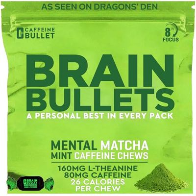 80mg Caffeine 160mg L-Theanine Focus Enhancing Energy Chews 40 Servings - Neuroscience Backed Nootropic Stack, Mental Acuity Cognitive Support Mint Matcha Flavor Brain Bullet