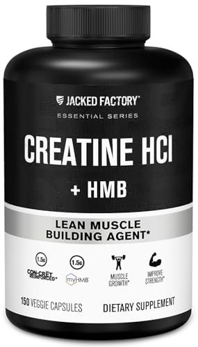 Jacked Factory Creatine HCL HMB Capsules - Synergistic CON-CRET, myHMB, Vitamin D Formula for Improved Growth, Strength, Reduced Muscle Breakdown - 150 Capsules