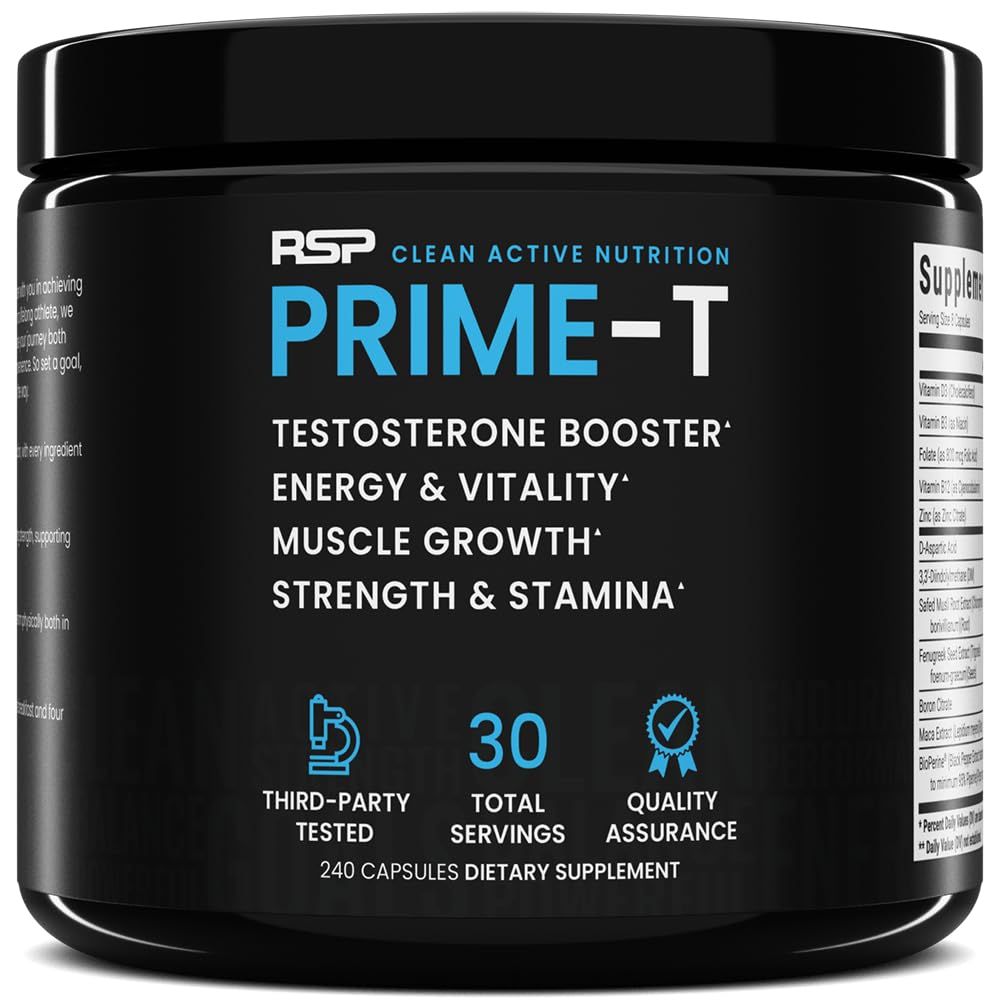 RSP NUTRITION Prime T - Testosterone Booster for Men, Natural Test Booster Pills, Lean Muscle Growth, Strength, Stamina Healthy Sleep, 30 Servings