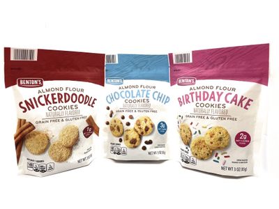 Almond Flour Grain Gluten Free Cookies by Bentons 3 Flavor Sampler - 1 each: Snicker Doodle, Chocolate Chip Birthday Cake 3 oz Each Pack of 3