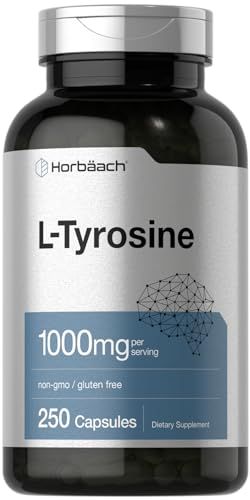 Horbaach L-Tyrosine Supplement 1000mg 250 Capsules Non-GMO and Gluten Free Formula