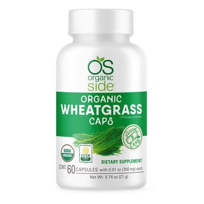 OS Organic Side Organic Wheatgrass Capsules 60 Count USDA Certified Organic, Non-GMO, Vegan Supplement for Natural Energy Boost, Immune Support, and Wellness