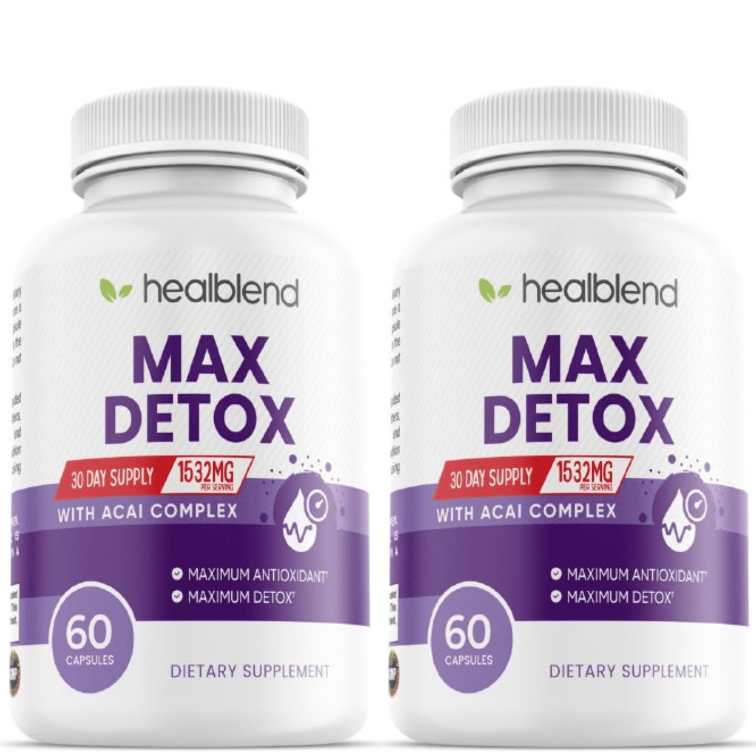 Max Detox Supplement, Advanced Gut Cleanse Detox for Women Men with Psyllium, Chlorella, Hyssop Herb Papaya, with Acai Complex - Colon Cleanse - 60 Capsules 2