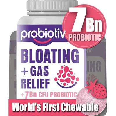 Probiotiv Anti Gas Bloating Relief for Women and Men 7 Billion CFU - Chewable Probiotics Lactobacillus Reuteri, Daily Digestive Enzymes Debloating for Women, Aids Digestion Digestive Health