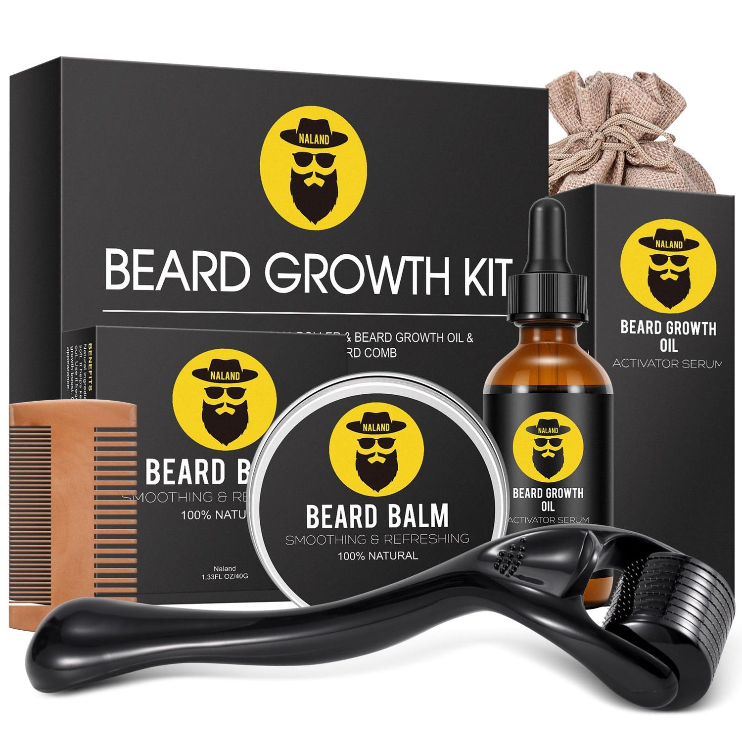 Beard Growth Kit - Beard Kit for Men with Beard Growth Oil 2oz, Beard Balm, Beard Comb, Massager for SpotPatchy Beard - Christmas, Anniversary, Birthday for Men, Dad, Husband, Boyfriend