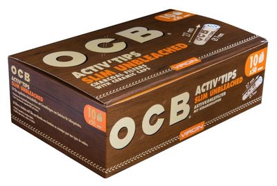 OCB 18657 ActivTips Slim Unbleached 7 mm Virgin Activated Carbon Filter with Ceramic Caps 10 x 50 500 Pieces Paper