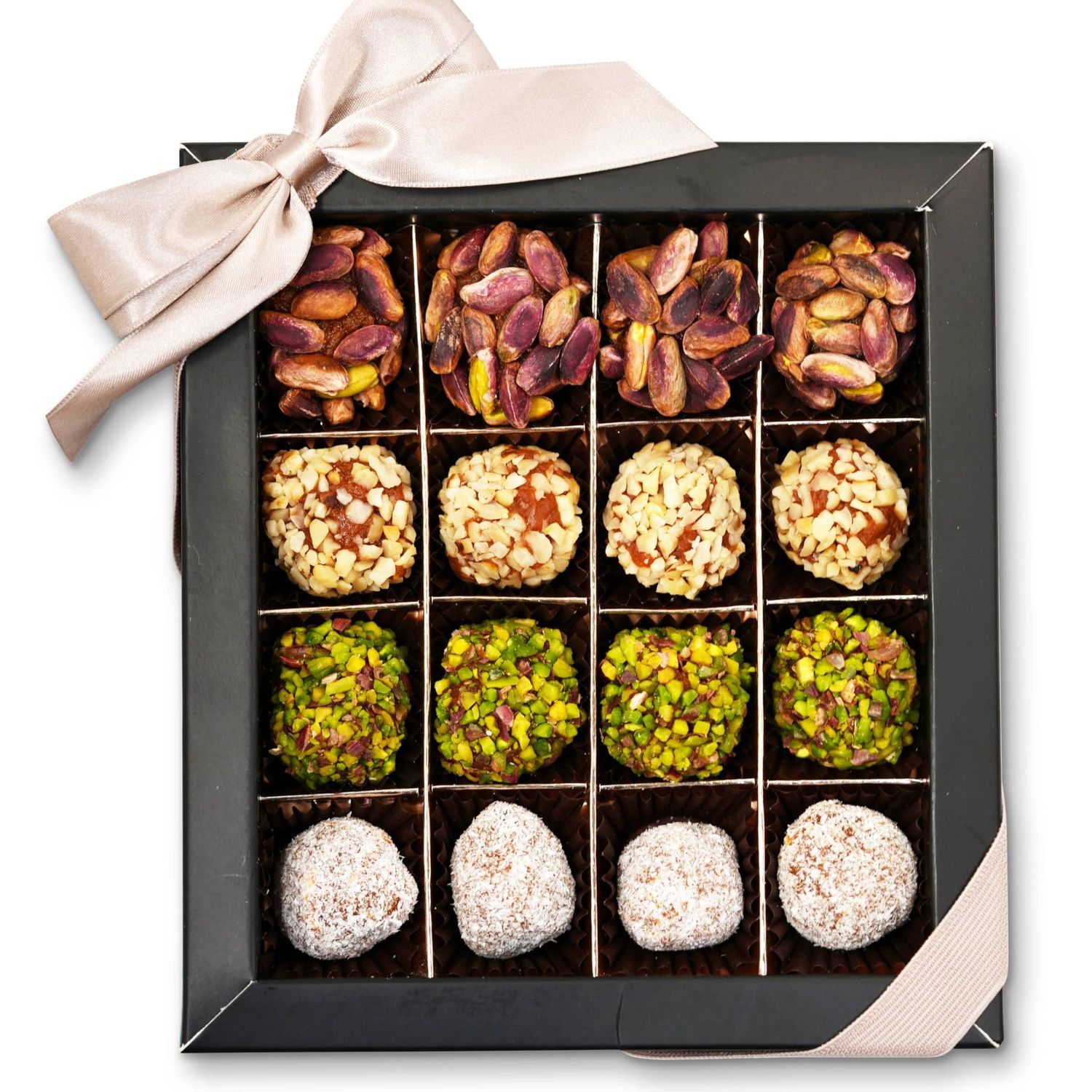 Andy Anand No Sugar Added Natural Truffles 16 Pieces Gift Box, taste in every bite, simply delicious, Gluten-Free, Non-GMO, Pistachio, Hazelnut, Coconut!