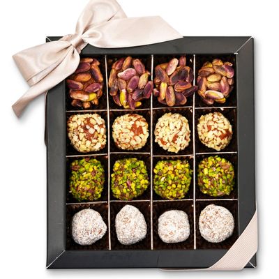 Andy Anand No Sugar Added Natural Truffles 16 Pieces Gift Box, taste in every bite, simply delicious, Gluten-Free, Non-GMO, Pistachio, Hazelnut, Coconut!