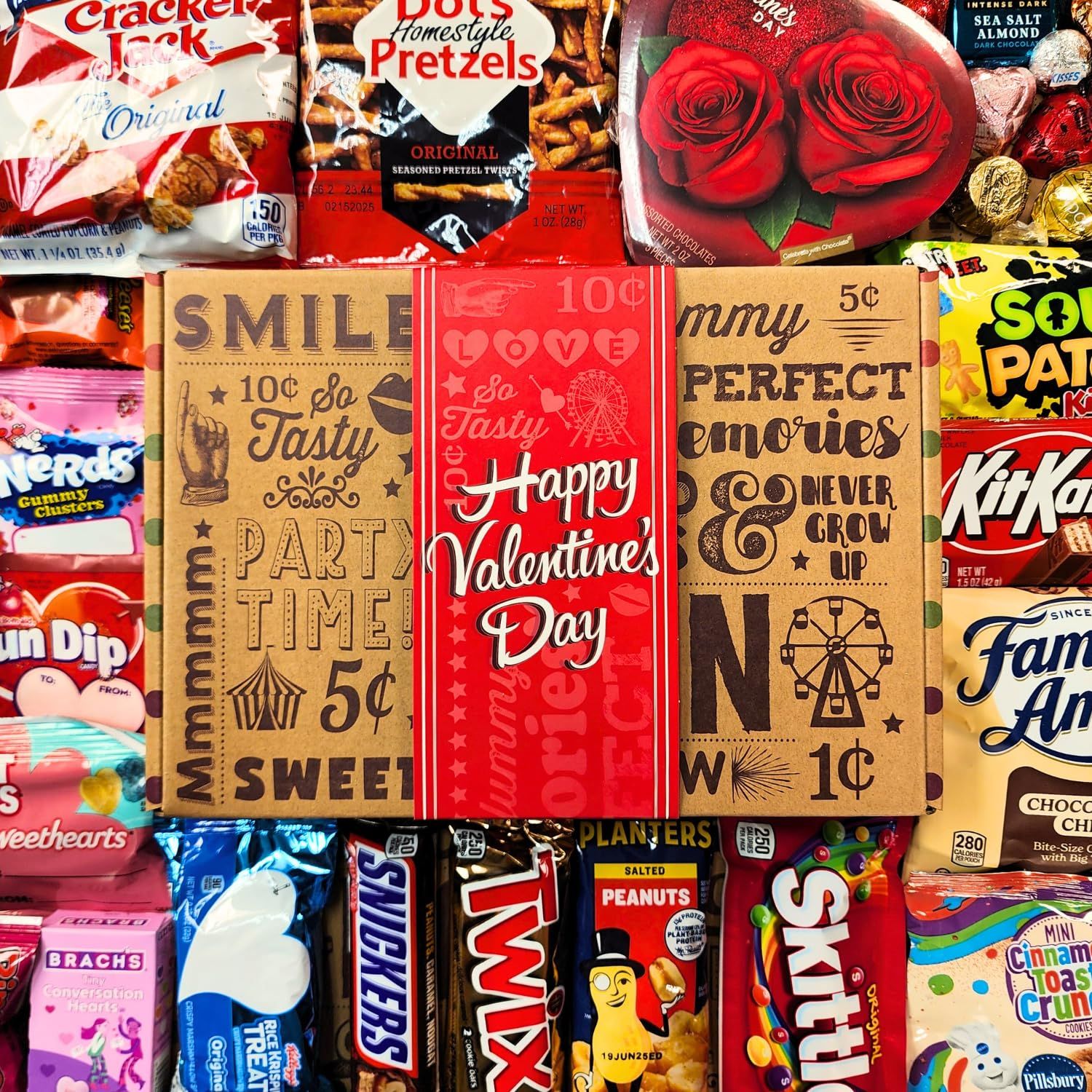 VINTAGE CANDY CO. Valentines Day 2025 Care Package - Vday Gift Basket with Chocolate Hearts, Kisses, Snacks &amp; Sweet Treats - Fun and Unique Gift Idea for Women, College Students, Men