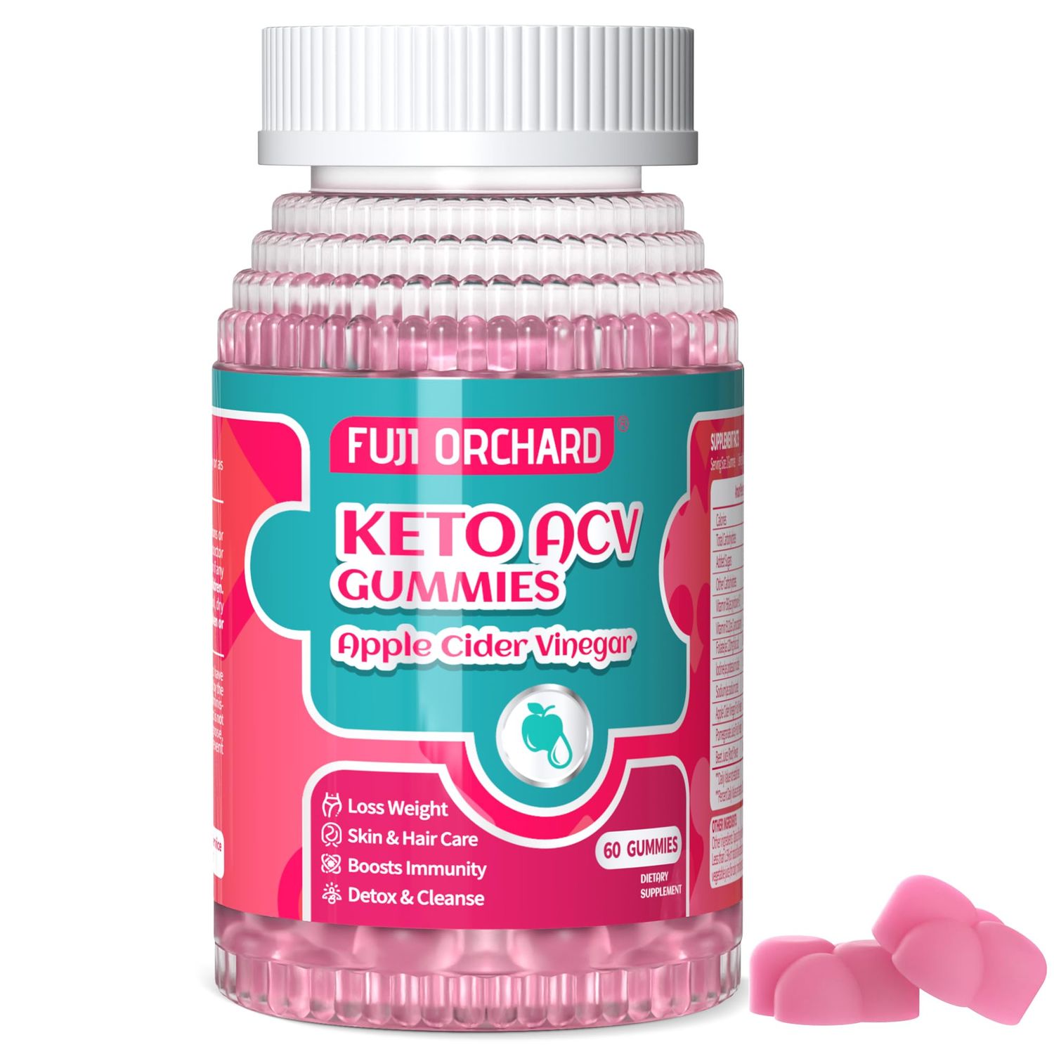 FUJI ORCHARD Keto ACV Gummies for Weight Loss - Delicious 1500MG Apple Cider Vinegar with Mother, Probiotics, Vitamins B6 B12, Vegan Non-GMO - Supports Metabolism Fat Burn for Women, 120 Vegan