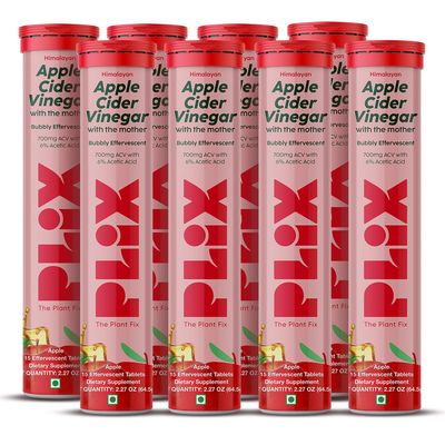 PLIX THE PLANT FIX Apple Cider Vinegar Effervescent Tablets with The Mother, 700mg ACV with VIT B12, B6, Pack of 8 Vegan, No Added Sugar, Non-GMO Gluten-Free