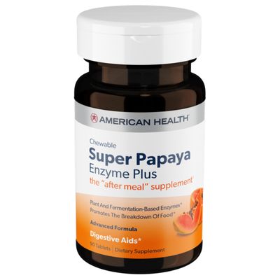 American Health Super Papaya Enzyme Plus Chewable Tablets, Natural Papaya Flavor - Promotes Digestion Nutrient Absorption, Contains Papain Other Enzymes - 90 Count, 30 Total Servings
