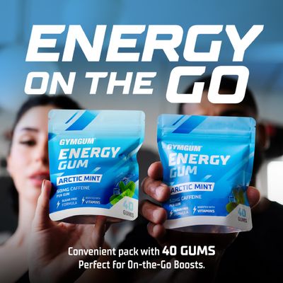 GYMGUM Energy Caffeine Gum 50mg Caffeine Energy Focus Supplement Caffeinated Gum Boosted With L-Theanine Taurine 0 Calories Sugar Free 1 Pack 40 Count, Arctic Mint