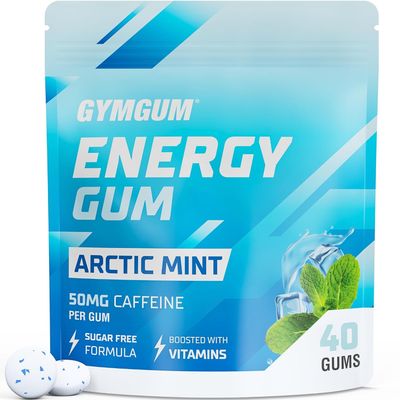 GYMGUM Energy Caffeine Gum 50mg Caffeine Energy Focus Supplement Caffeinated Gum Boosted With L-Theanine Taurine 0 Calories Sugar Free 1 Pack 40 Count, Arctic Mint