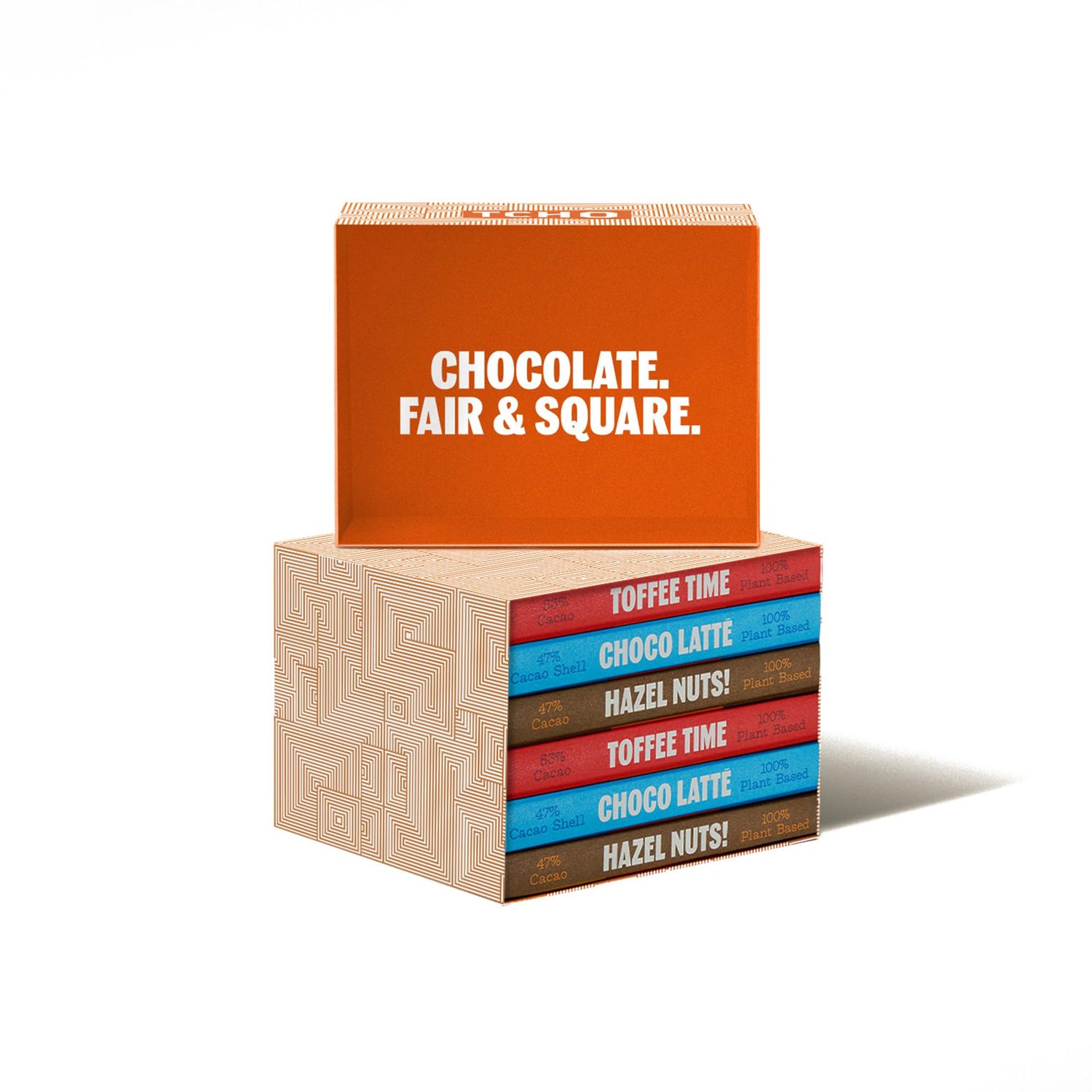 TCHO Organic Milk Chocolate Gift Box - 100 Plant-Based Vegan - Gourmet Selection of Choco Latte, Hazel Nuts, and Toffee Time - Gluten-Free, Soy-Free, Pure Cacao Bars - 6 Bars