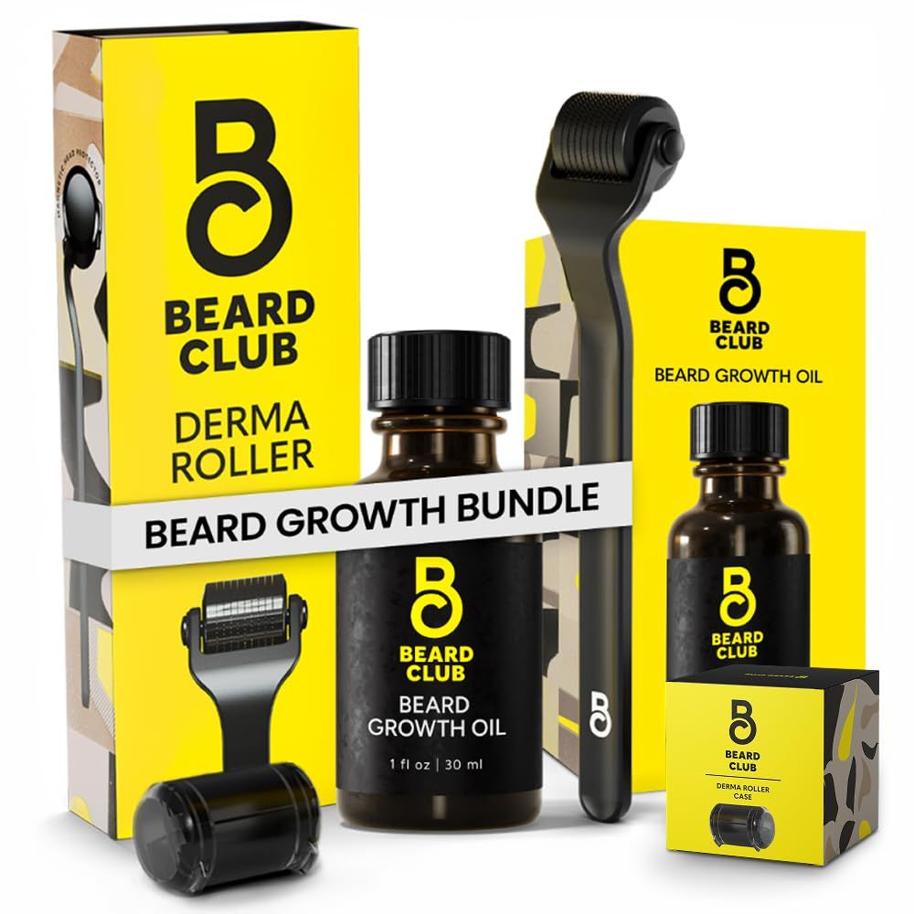Beard Club Derma Roller Beard Growth Oil - Microneedling Roller with 540 Titanium Microneedles Cedar, Sandalwood Beard Oil