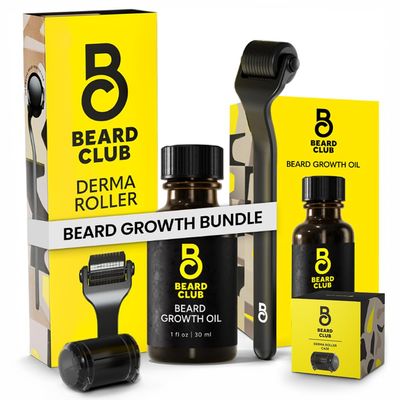 Beard Club Derma Roller Beard Growth Oil - Microneedling Roller with 540 Titanium Microneedles Cedar, Sandalwood Beard Oil