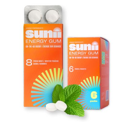 Sunii Energy Gum, NEW Quick Boost Energy Focus, 50mg Caffeine Gum 48pcs, Vitamins B6 B12, Taurine, Vegan, No Sugar, Zero Calorie Gum, Fresh Mint Taste, Faster than Energy Chews, Gels Pills
