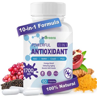 inGreens 10-in-1 Antioxidants Supplement, 1700MG Super Antioxidant for Women and Men, Powerful Antioxidants with NAD, NMNH,Coq10, Cell Repair Reducing Free Radical Damage, 60 Capsules