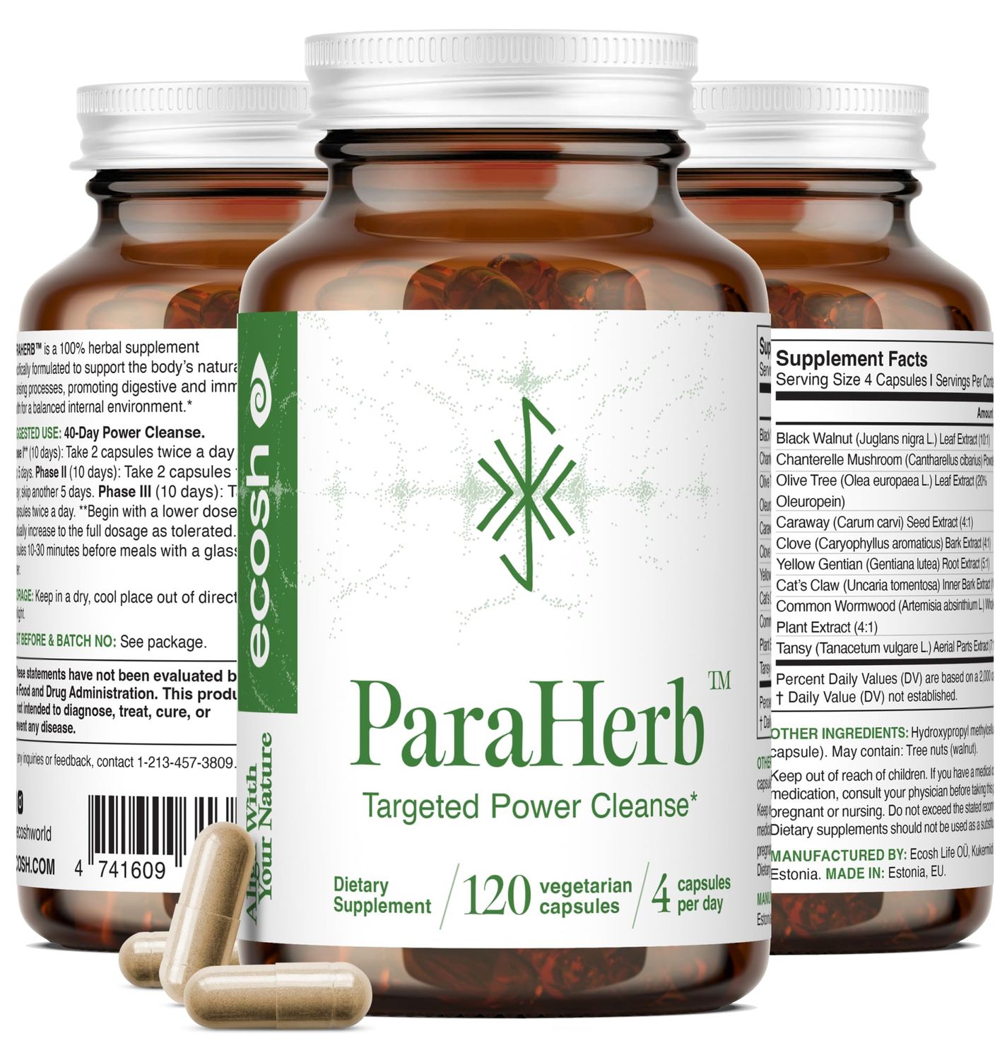 ParaHerb Natural Intestinal Cleanse for Adults - Complete Gut Health Detox with Wormwood, Black Walnut, Clove Chanterelle Mushroom Extract Vegan, Non-GMO, No Fillers 120 Easy to Take Capsules