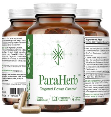 ParaHerb Natural Intestinal Cleanse for Adults - Complete Gut Health Detox with Wormwood, Black Walnut, Clove Chanterelle Mushroom Extract Vegan, Non-GMO, No Fillers 120 Easy to Take Capsules
