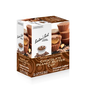 Boston s Best Coffee -Chocolate Peanut Butter Flavored Coffee, Delicious Gourmet Coffee Compatible with Keurig Coffee Maker, 1 Count 24 Single Serve Medium Roast Coffee Cups