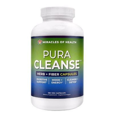 Miracles of Health Pura Cleanse Fiber Caps 100 Natural Herb and Fiber Detox Capsules - Daily Cleanse and Detox for The Colon, Skin, Lungs and Kidneys - 1 Month Supply