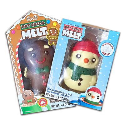 Gingerbread Man Hot Cocoa and Snowman Bomb, Christmas Candy Chocolate Treat, Pack of 2