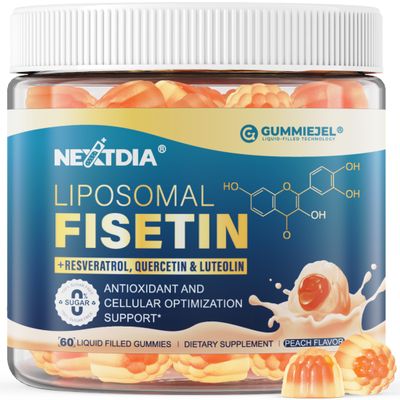 Liposomal Fisetin 200mg Resveratrol Complex 500mg Liquid Gummies - Longevity Cell Renewal Support - 98 High Purity Fisetin,Trans-Resveratrol Quercetin Luteolin with Vitamins C E, 1-A-Day, 60Cts