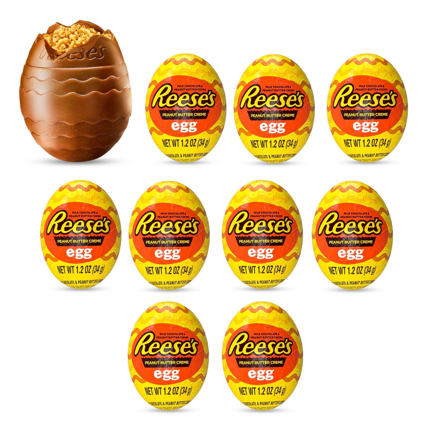 Reeces Easter Peanut Butter Creme Eggs, 1.2 oz, 10 Count - Chocolate Easter Candy for Baskets, Egg Hunts, Party Favors Springtime Treats