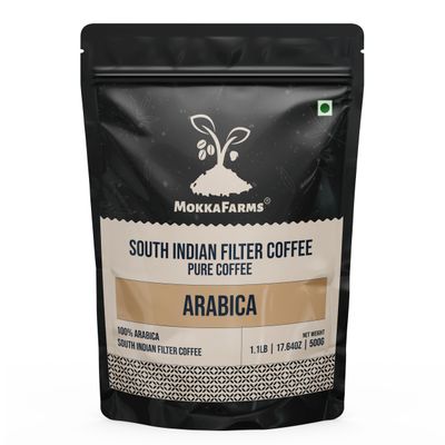 MOKKAFARMS Traditional South Indian Filter Coffee - 100 Pure Arabica 500g 0 Chicory Fresh Roast Ground One-way Valve Zip-lock Bag 500 g Pack of 1 Reddish Brown, Chocolate