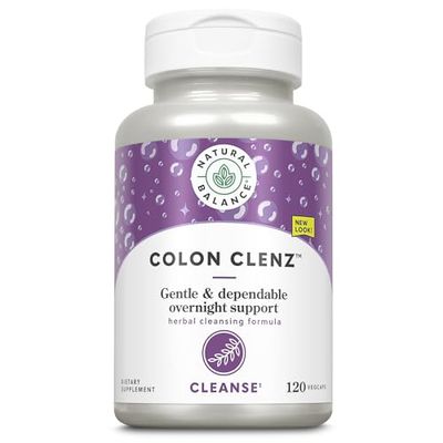 Natural Balance Colon Clenz Herbal Colon Cleanse, Detox Cleanse, and Digestive Health Supplement - Gentle and Dependable Overnight Formula - 60-Day Guarantee 120 Servings, 120 VegCaps